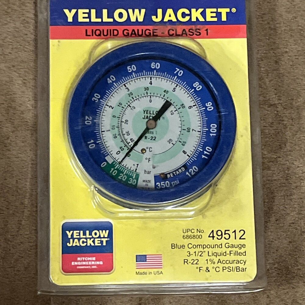 Yellow Jacket BLUE 49512 3-1/2" LO-SIDE LIQUID-FILLED Manifold Gauge